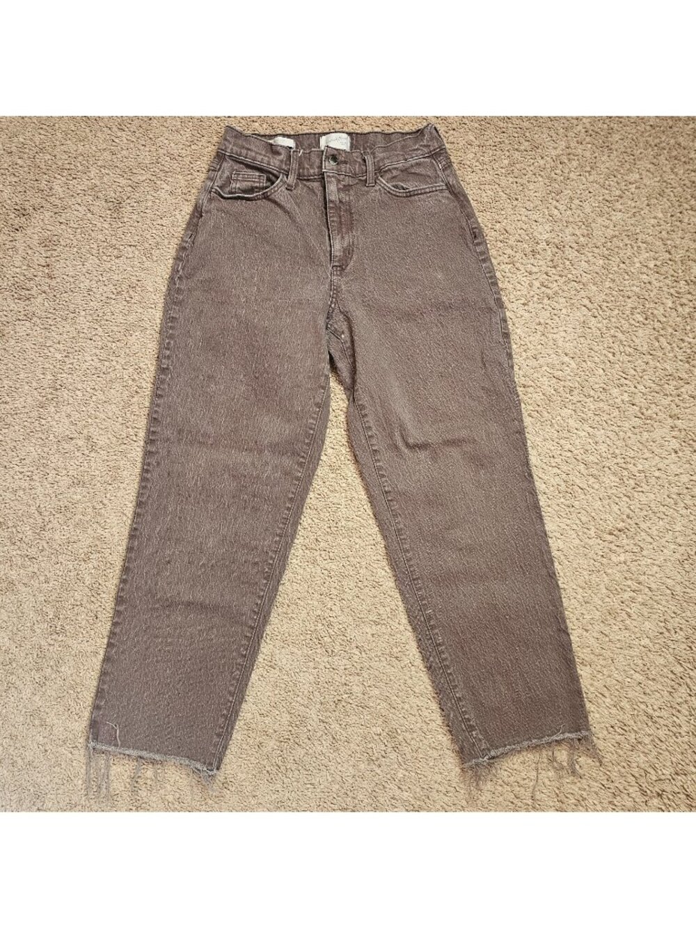Universal Thread Jeans Womens 6/28R Brown Hi Rise Straight Raw Hem Denim Stretch - Picture 1 of 7